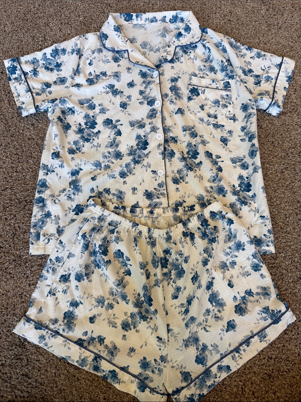 Blue Floral Short Pajama Set - Women's Two-Piece Sleepwear